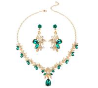 Telooco Kristall Strass Schmuckset Damen Hochzeit Brautschmuck Set Grün Luxuriöse Braut Halskette und Ohrringe Hochzeitsschmuck Elegante Schmuck für Hochzeit Ball- und Abendkleider