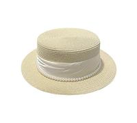 TEMKIN Strohhut Frauen Elegante Perle Dekorierter Sonnenschatten -Strohhut Vielseitiger Outdoor Urlaub Strandhut Flat Top Hut