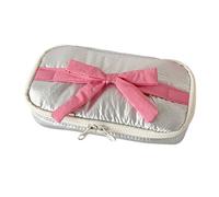 TEMOOUES Federmäppchen mit hübschem Schleifen, großes Fassungsvermögen, Stifttasche mit Schleife, Halter für Marker, Kunstbedarf, Aufbewahrung, Schleifen-Box, silbergrau