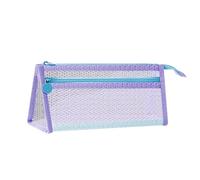 TEMOOUES Netz-Schulbedarfs-Tasche - 2-teilige transparente Halterung für Schreibwerkzeuge und Zubehör, transparente Stifttasche, Bleistifttasche, Doppelschichten, Netz-Organizer-Tasche, violett
