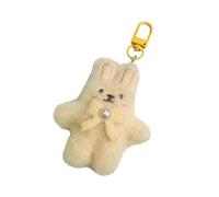 TEMOOUES Süßer Plüsch-Kaninchen-Schlüsselanhänger, niedlicher Hasen-Charm-Schlüsselanhänger mit Perlen, für jedes Alter, stilvoller Anhänger, gelb, One size