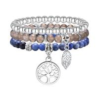 TempBeau Armband Damen Perlen Lebensbaum Blau : 3pcs Armbänder Frauen mit Baum des Lebens Anhänger Lila Naturstein Armreif Schmuck Geschenke für Mama, Freund, Tocher, Schwester Weihnachten, Erntedank