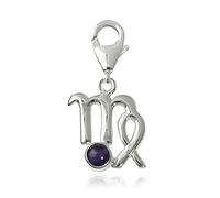 TEMPELWELT Charm Anhänger Sternzeichen Jungfrau 18mm, 925 Sterling Silber mit kleinem Amethyst violett, Karabiner für Armband Kette