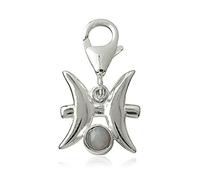 TEMPELWELT Charm Sternzeichen Anhänger Fische 15mm, 925 Sterling Silber mit Achat Edelstein grau Sternbild Charms für Armband Kette