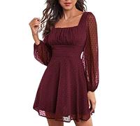 Temperamentvolles Kleid aus Chiffon mit Langen Ärmeln und V-Ausschnitt und hoher Taille für Damen Weihnachtskleid Damen Rot