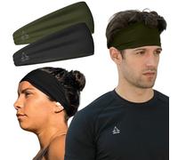 Temple Tape Stirnband, Schweißband und Sportstirnbänder Feuchtigkeitsableitendes Trainingsschweißband für Laufen, Crossfit, Skifahren und Fahrradhelm freundlich ([2er-Pack] 1-Schwarz & 1-OD Grün)