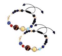TEMPNAP 2 Stück Teiliges Planet Armband für Frauen mit Natürlichen Steinen Energiegeladen Entspannend Vielseitig für Alltag Party Reise Modisches Weltraum schmuckstück für Individuelle