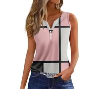 Temu Shop Kleidung Damen Basic Langarmshirt Hawaii Hemd Tunika Sommer Ärmellos Blumen Bedruckt Henley Tops V-Ausschnitt Longtops Leichte Achselshirts Tshirt