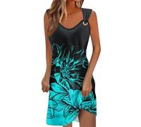 Temu Shop Kleidung Damen Damen Sommerkleid Ballkleider Lang Kleid Lang Damen Blumen Bedruckt Blusenkleid V-Ausschnitt Ballkleider Elegant Strickkleid (Blau, XL)