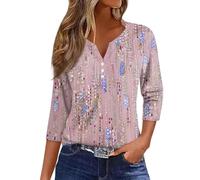 Temu Shop Kleidung Damen Damen Tshirt 3/4 Arm Damen Oberteile Shirt 3/4 Arm Damen Tuniken Für Damen Bluse Rundkragen Off Shoulder Shirt Sport Shirt Damen (Rosa, XL)