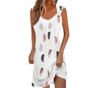 Temu Shop Kleidung Damen Kleider Damen Festlich Elegant Sommerkleidung Damen Kleider Für Schwangere V-Ausschnitt Blusenkleid Blumen Bedruckt Ballkleider Ärmellos Sommerkleid (Rosa, XL)