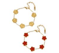 TenaLucy 2 Stück Armband mit Fünfblättrigem, Kleeblatt Armband Kleeblatt Glücksarmband, Einfache Design Stil Damen Schmuck Set, Wasserfest Armbänder Set Freundschaft für Damen Mädchen (Gold+Rot)