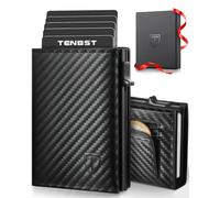 TENBST Geldbörse Herren, Slim Wallet mit Münzfach, Kartenetui mit RFID Schutz, Portmonee Geldbeutel Herren, Kreditkartenetui Klein with Gift Box (Carbon Schwarz)