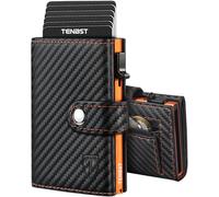 TENBST Geldbörse Herren mit Münzfach & RFID Schutz, Slim Wallet Kartenetui für 10 Kreditkarten, Portmonee Geldbeutel Herren, Kreditkartenetui Klein - S(Orange- schwarz)