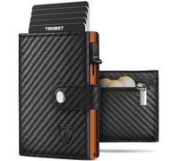 TENBST Geldbörse Herren mit Münzfach & RFID Schutz, Slim Wallet Kartenetui Klein, Portmonee Geldbeutel Herren, 10 Fächer für Kreditkarten Kreditkartenetui - Schwarz Orange