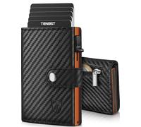 TENBST Geldbörse Herren - Portmonee Herren mit Münzfach & RFID Schutz, Hochwertige Slim Wallet, Kartenetui Klein 8-10 Karten, Premium Geldbeutel, Kreditkartenetui (Schwarz & Orange)