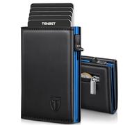 TENBST Geldbörse Herren, Premium Portmonee Herren mit RFID Schutz, Slim Geldbörse Münzfach, Kartenetui mit 10 Fächern, smart Wallet，Geschenke zum Vatertag - Blau-Schwarz