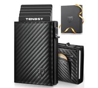TENBST Geldbörse Herren | Slim Wallet mit Münzfach & RFID-Schutz | Portmonee Herren | Mini Kartenetui Kartenhalter | Brieftasche Geldbeutel und Geschenkbox | Carbon-Schwarz