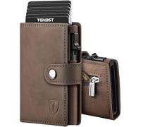 TENBST Slim Wallet mit Münzfach, Geldbörse Herren RFID Schutz, Kunstleder Portmonee Herren, Automatisches Pop-up-Kreditkartenetui, Braun, Classic
