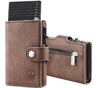 TENBST Slim Wallet mit Münzfach, Geldbörse Herren RFID Schutz, Kunstleder Portmonee Herren, Automatisches Pop-up-Kreditkartenetui, Braun, Classic