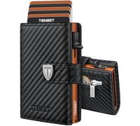 TENBST Ultradünne Geldbörse Herren, Portmonee Herren mit Münzfach & RFID Schutz, Premium Slim Wallet, Luxus Geldbeutel Kartenetui für 10 Kreditkarten - Schwarz & Orange
