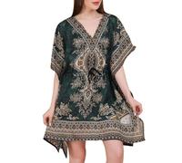Tengru Damen Kurzer Kaftan, Kaftan, Dashiki, Strand-Cover-Up, afrikanische Kaftans, Dashiki, Loungewear, grün, L