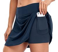 Tennisrock Damen Sportskort 2 in 1 Sportrock High Waist Plissiert Golfrock Laufenrock mit Taschen Hosenrock Damen Sommerrock Solid Dehnbaren Skater Minirock mit Shorts, für Outdoor Workout Running