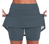 Tennisrock Damen weiß bunt, Damen Rock Mit Hose Drunter - Laufrock Stretch Gerades Bein 2 In 1 Outdoor Minirock Kurz Dehnbar Laufenrock Minirock Leicht Skort Beach Dunkelgrau 3XL