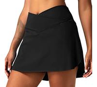 Tennisrock Mit Leggings Damen Laufrock Elastische Hosenrock Caprihose Hose mit Rock 2 in 1 Kurz Lauf Faltenrock Innenhose Taschen Sportrock Sportskort Stretch-Leggings Tennis Golf Röckenshorts