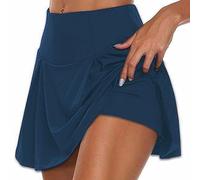 Tennisrock Mit Leggings Damen Laufrock Elastische Hosenrock Caprihose Hose mit Rock 2 in 1 Kurz Lauf Faltenrock Innenhose Taschen Sportrock Sportskort Stretch-Leggings Tennis Golf Röckenshorts