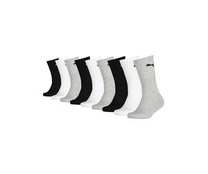 Tennissocken PUMA "JUNIOR CREW SOCK 9P ECOM", Kinder, Gr. 27-30, schwarz-weiß (grau, weiß, schwarz), Baumwollmischung, uni und meliert, normal, Socken Tennissocken, Puma Cat am Bündchen (46393528-27)