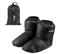 Tentock Daunenschuhe Gänse Daunen Socken Cozy Moonboots Bettschuhe Winter WäRme Hausschuhe Leicht Weich Unisex Winddicht Wasserdicht Indoor Zelt Schlafsackschuhe Camping(schwarz M)