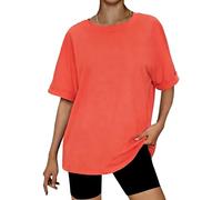 Terecey Damen Oberteile Sommer Oversized Tshirt Baggy Y2k Top Frauen Kurzärmeliges Freizeit Blouse Basic Elegant T-Shirt, Orange S