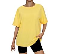 Terecey Damen Oberteile Sommer Oversized Tshirt Baggy Y2k Top Frauen Kurzärmeliges Freizeit Blouse Basic Elegant T-Shirt, Gelb L