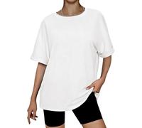 Terecey Damen Oberteile Sommer Oversized Tshirt Baggy Y2k Top Frauen Kurzärmeliges Freizeit Blouse Basic Elegant T-Shirt, Weiß XL