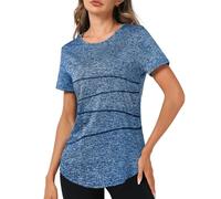 Terecey Sport T-Shirt Damen Fitness Yoga Shirt Damen Sport Shirt Rundhalsausschnitt Funktionsshirt Kurzarm Sport Oberteile für Gym Tennis, Admiral Blau M