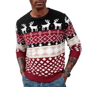 Terecey Weihnachtspullover Herren Merry Christmas Hässlicher Strickpullover Rentier Rundhals Weihnachtspulli Winter Warme Lustige Sweater Langen Ärmeln Party Xmas Jumper, Schwarz XL