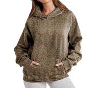 TERIVEEK Damen-Kapuzenpullover mit Leopardenmuster, übergroß, Geparden-Druck, langärmelig, 2000er-Jahre-Pullover, Tops, Y2k-Grafik-Hoodies, Leopard Khaki, XL