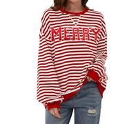 TERIVEEK Damen Sweatshirt aus Baumwollmischung, gestreift, Farbblock, langärmelig, Rundhalsausschnitt, lockere Passform, für Frühling, Sommer und Herbst, Größe S-XL, Grün, Schwarz, Braun, Burgunderrot