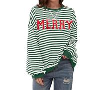 TERIVEEK Damen Sweatshirt aus Baumwollmischung, gestreift, Farbblock, langärmelig, Rundhalsausschnitt, lockere Passform, für Frühling, Sommer und Herbst, Größe S-XL, Grün, Schwarz, Braun, Burgunderrot