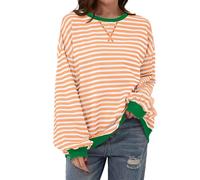TERIVEEK Damen-Sweatshirt, Oversize, gestreift, Farbblock, langärmelig, Rundhalsausschnitt, lässig, locker, Y2K Shirt, Orange/Abendrot im Zickzackmuster (Sunset Chevron), L