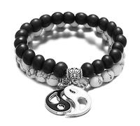TERNCOEW Modische Herren/Damen, Taiji-Feng-Shui-Charm, natürlicher weißer Türkis und schwarze Perlen, passende Paar-Armbänder für Freund und Freundin, lange Distanz I Miss You