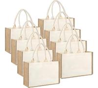 TESIN 8 Stück Jutetasche, DIY Sackleinen Einkaufstasche für Frauen, Party Geschenktaschen mit Griffen, Jutetasche zum Einkaufen 33 x 20 x 11.5 cm