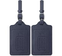 Teskyer 2 Stück Kofferanhänger, Kofferanhänger Flugreise, PU Leder, Zerklüftet, Schnelle Identifikation, Schutz der Privatsphäre, Gepäckanhänger, mit Adressschild, Blau