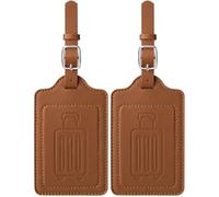 Teskyer 2 Stück Kofferanhänger, Kofferanhänger Flugreise, PU Leder, Zerklüftet, Schnelle Identifikation, Schutz der Privatsphäre, Gepäckanhänger, mit Adressschild, Braun