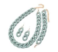 Tesselite 4 Stück/Set Acryl-Gliederkette, Choker-Halskette für Damen, Bohemain, matt, bunt, Statement-Ohrringe, Armbänder, Halsketten, Schmucksets, Graugrün, Einheitsgröße