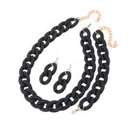 Tesselite 4 Stück/Set Acryl-Gliederkette, Choker-Halskette für Damen, Bohemain, matt, bunt, Statement-Ohrringe, Armbänder, Halsketten, Schmucksets, Schwarz, Einheitsgröße