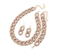 Tesselite 4 Stück/Set Acryl-Gliederkette, Choker-Halskette für Damen, Bohemain, matt, bunt, Statement-Ohrringe, Armbänder, Halsketten, Schmucksets, Khaki, Einheitsgröße