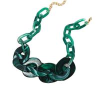 Tesselite Acryl-Halskette - modische Acryl-Schildkröten-Halskette für Damen, Harzkette, geometrischer Anhänger, Dicke Halskette, Modeschmuck, marmoriertes Grün, Einheitsgröße