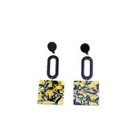 Tesselite Acryl-Ohrringe, farbenfrohe quadratische Acryl-Ohrringe, modische Persönlichkeit, Retro-Ohrringe mit grünem und schwarzem Kuhmuster, Ohrringe für Frauen, Schwarz und Gelb, Einheitsgröße